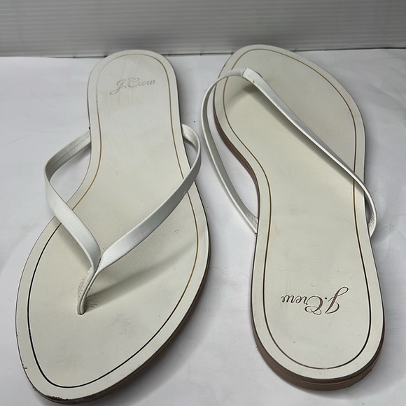 J Crew Sz 9 Capri T Strap Thong Flat  Sandals White Leather Made in Italy - Picture 4 of 4